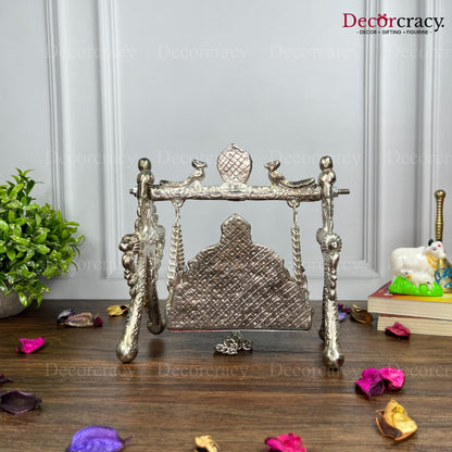 Laddu Gopal Peacock Jhula Metal silver
