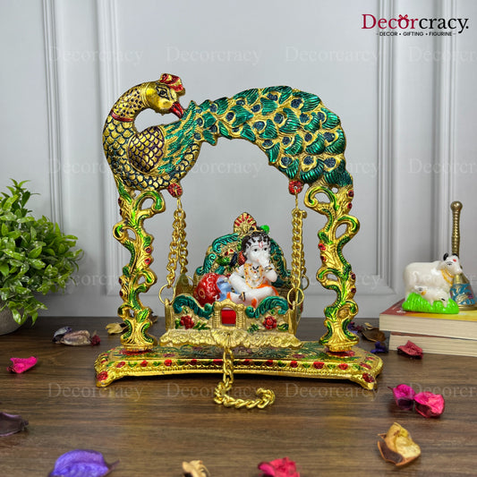 Laddu Gopal Full Peacock Jhula Metal Multicolor