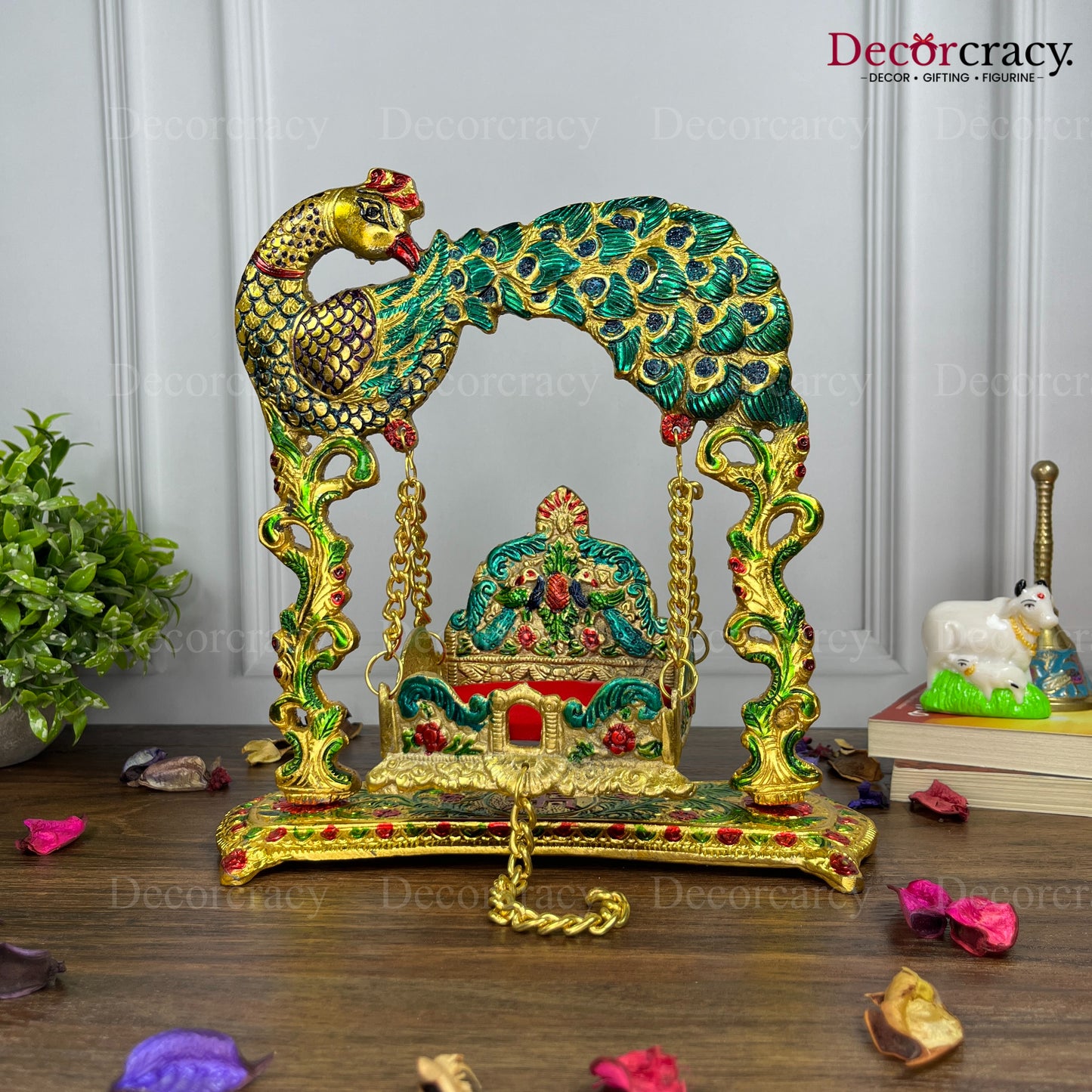 Laddu Gopal Full Peacock Jhula Metal Multicolor