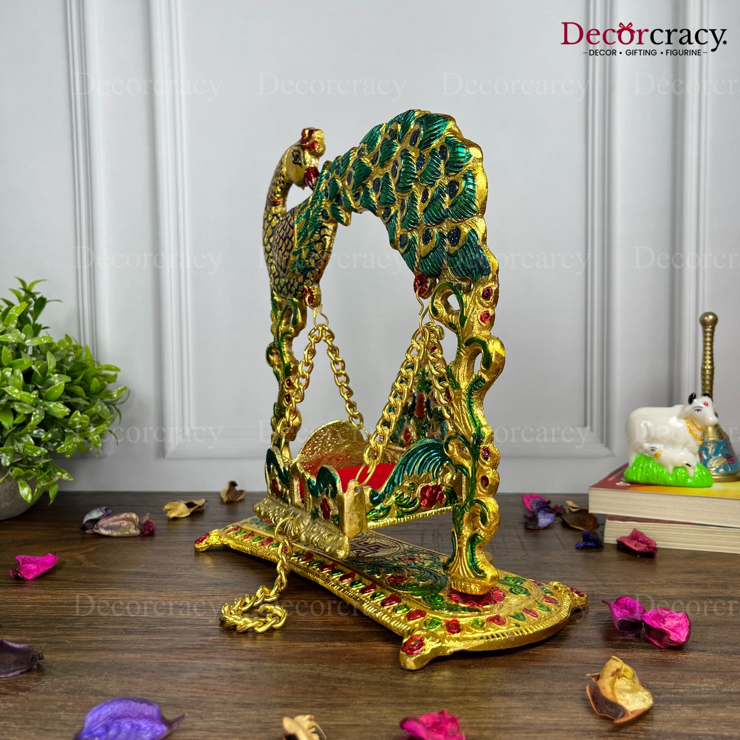 Laddu Gopal Full Peacock Jhula Metal Multicolor