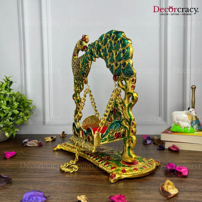 Laddu Gopal Full Peacock Jhula Metal Multicolor
