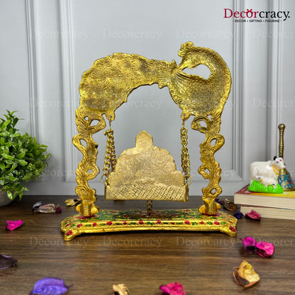 Laddu Gopal Full Peacock Jhula Metal Multicolor