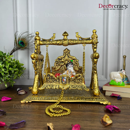 Laddu Gopal Peacock Jhula Metal golden