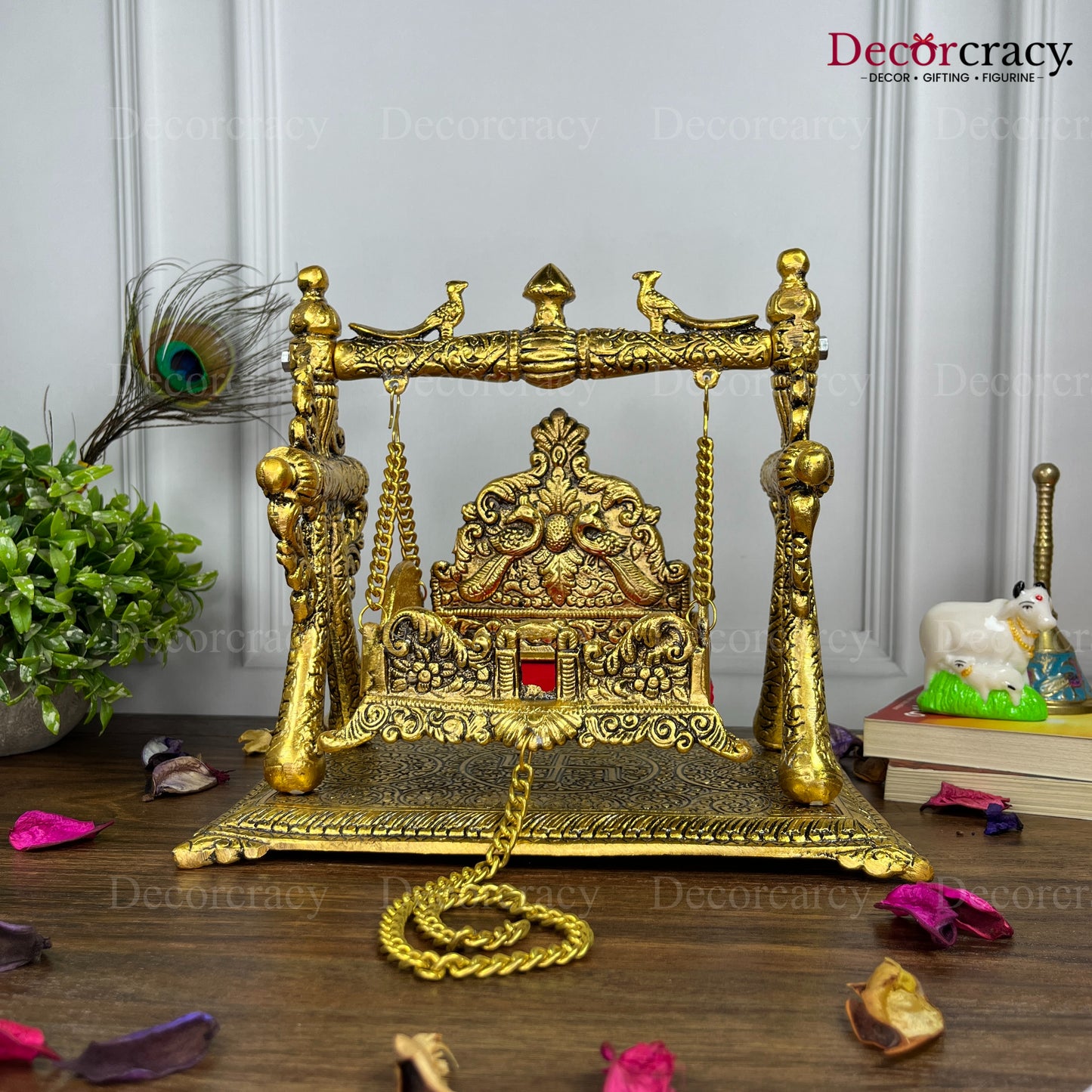 Laddu Gopal Peacock Jhula Metal golden