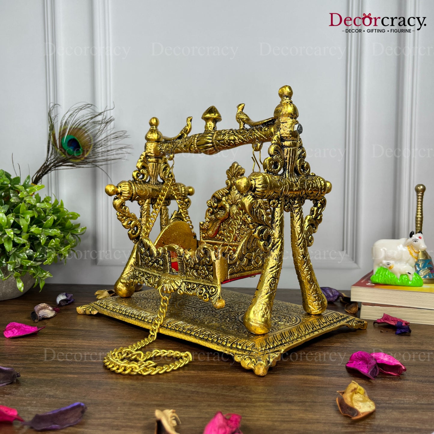 Laddu Gopal Peacock Jhula Metal golden