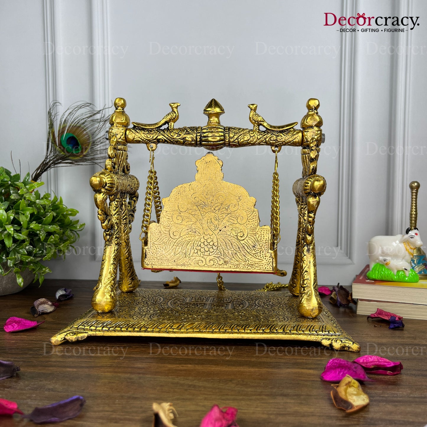 Laddu Gopal Peacock Jhula Metal golden