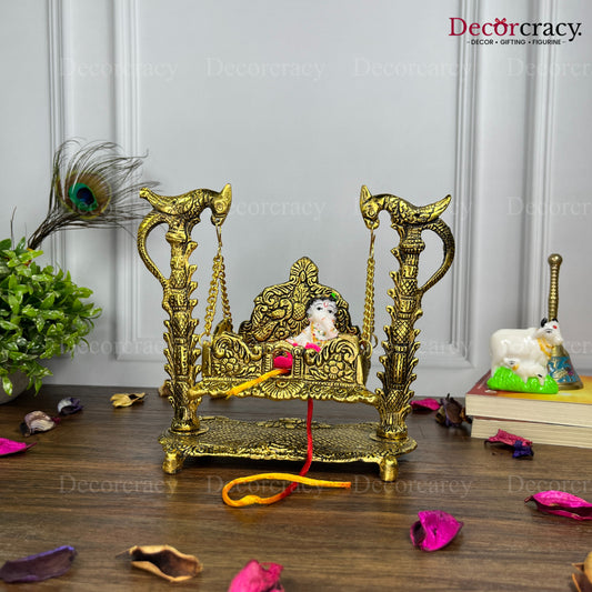 Laddu Gopal Parot Jhula Metal golden