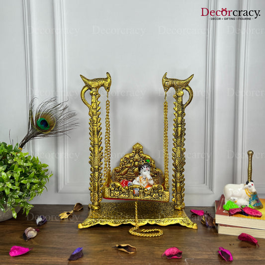Laddu Gopal Parot Jhula Metal golden