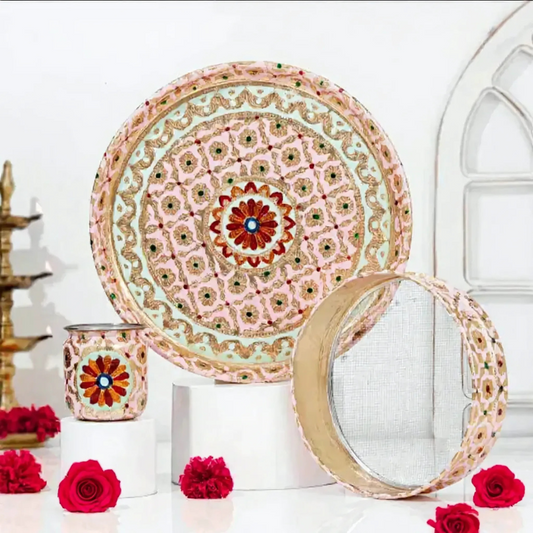 Pink Karwa Chout Full Meenakari Lota Kalash Channi