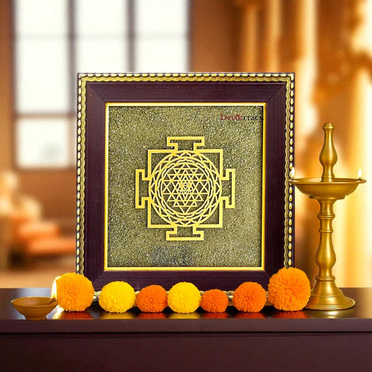 Shree Yantra on Raw Pyrite Frame | Energized Crystal Vastu & Feng Shui Decor for Wealth, Prosperity & Success
